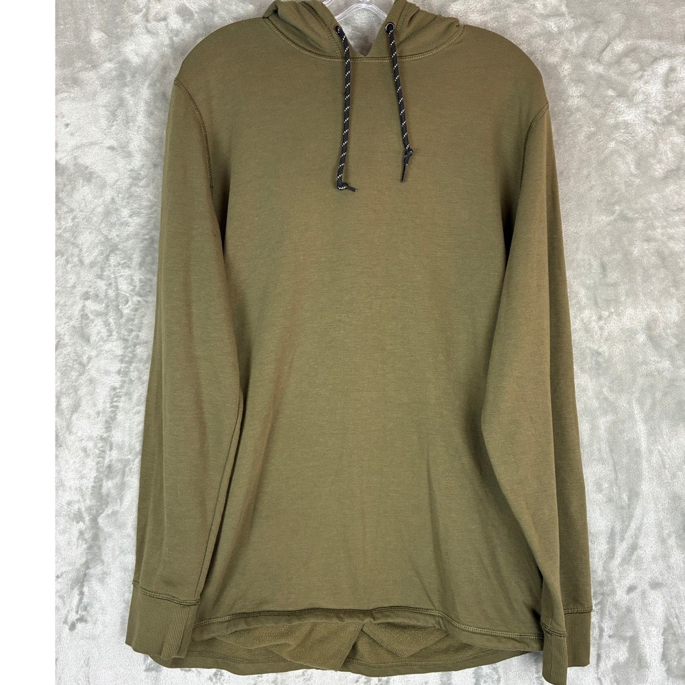 Jockey Sport Mens Large Olive Green Pullover Hoodie Sweatshirt Split Hem L